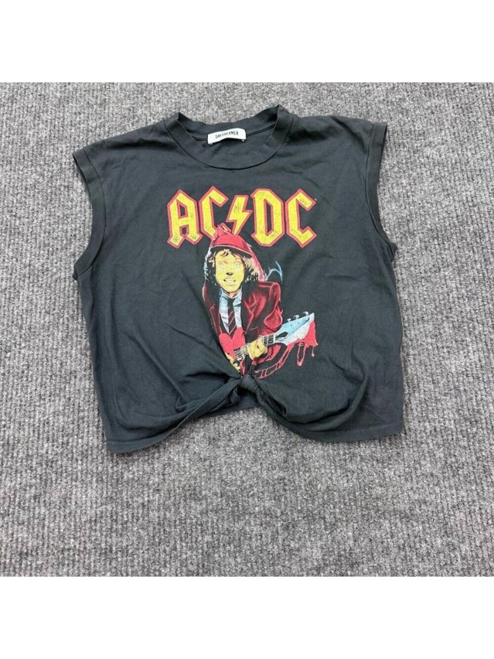 Daydreamer ACDC Graphic Band Tee 96" Tour Tie Front Cropped Tank Womens Medium